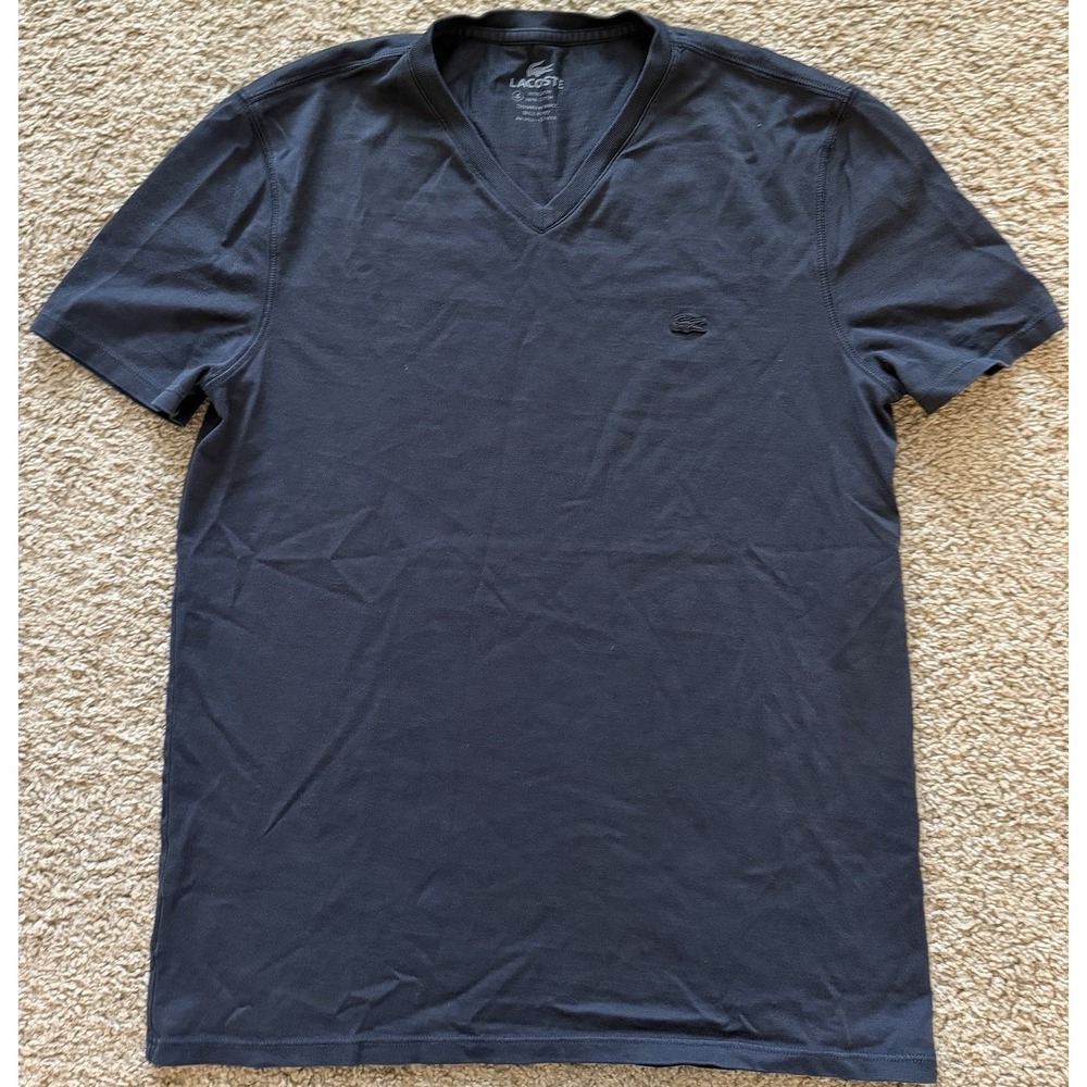 Lacoste Men's V-neck Tee T Shirt Black On Black Size 4 or US Men's Medium Cotton